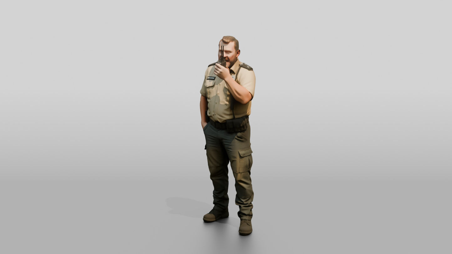 White Male Guard in a Khaki Guard Uniform