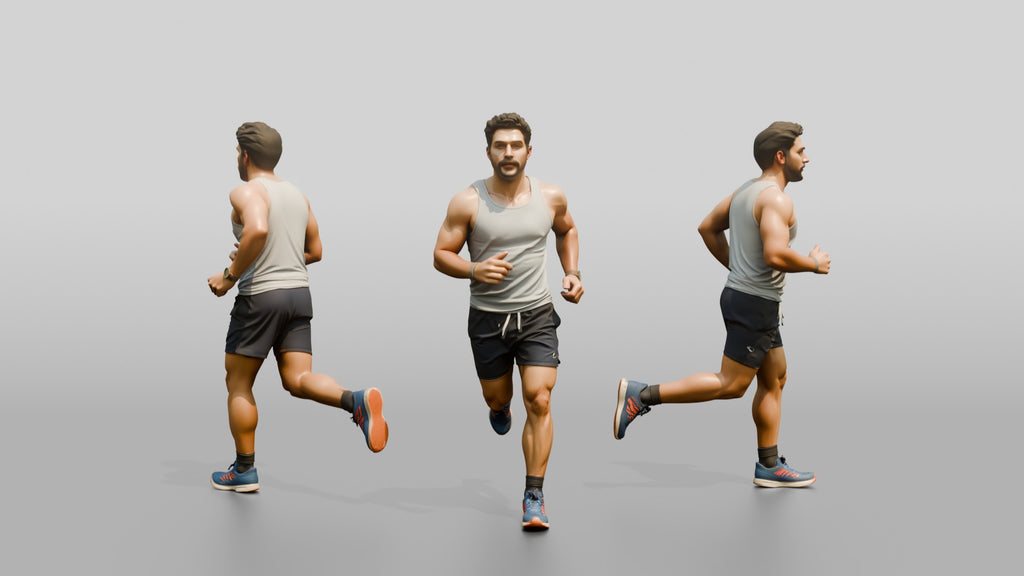 Stocky Young Lebanese Man Jogging on a Park Trail