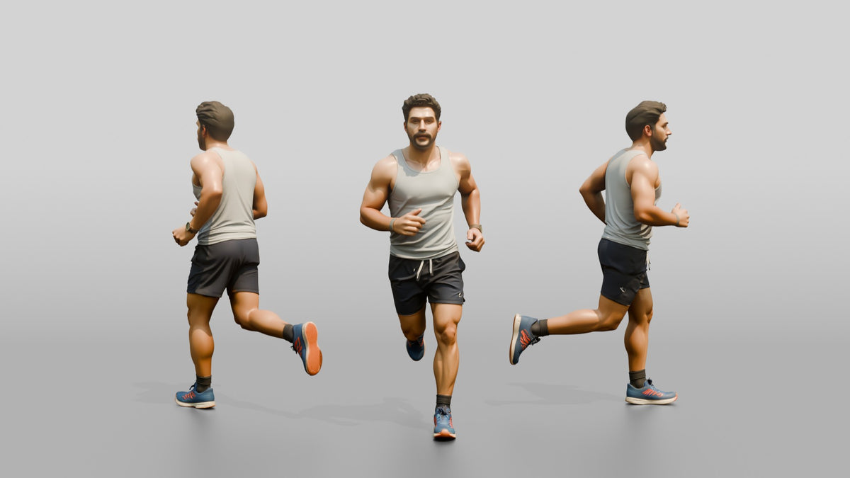 Stocky Young Lebanese Man Jogging on a Park Trail - 3D character model
