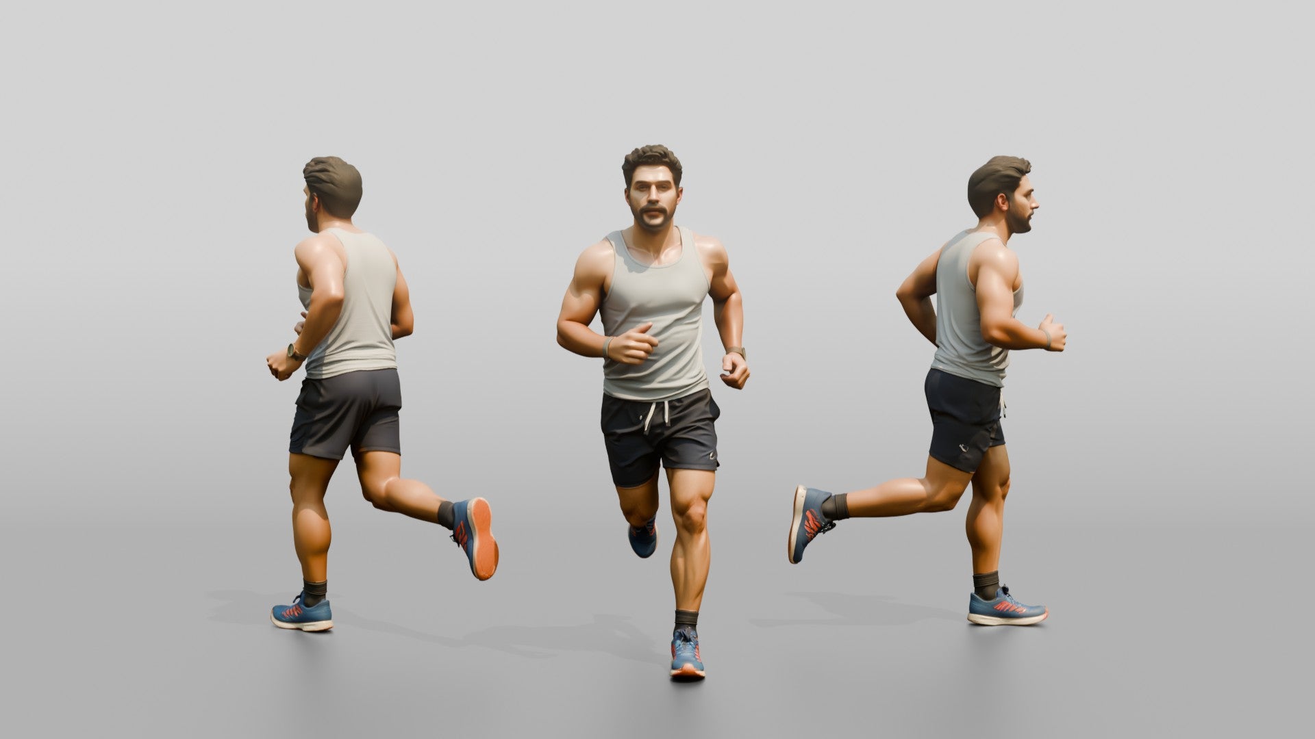 Stocky Young Lebanese Man Jogging on a Park Trail