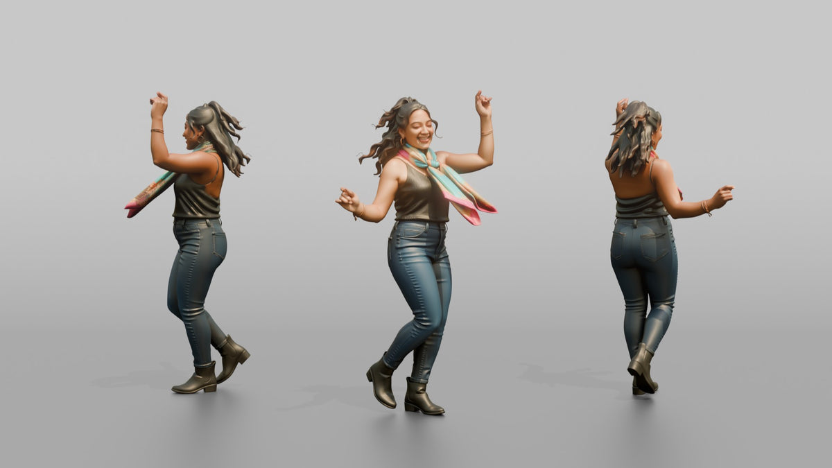 Patron Woman Dancing With A Bright Silk Scarf Tied Around The Neck - 3D character model, view 1
