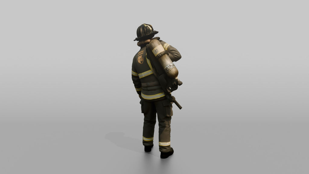 Firefighter Woman Slinging an SCBA Tank Harness Over One Shoulder