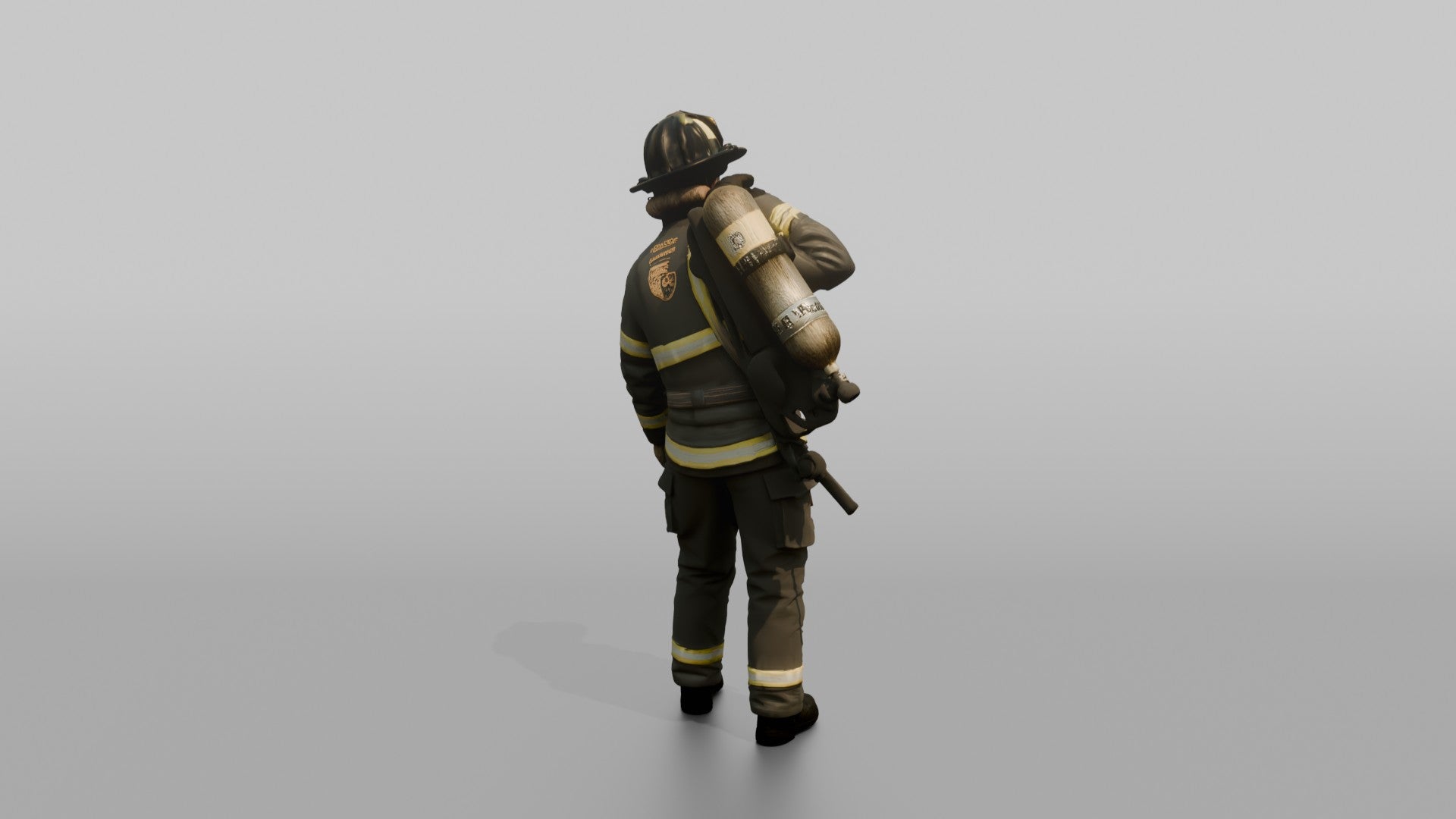 Firefighter Woman Slinging an SCBA Tank Harness Over One Shoulder
