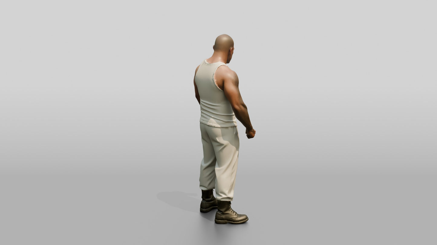 Muscular Latino Male Prisoner Standing with Clenched Fists