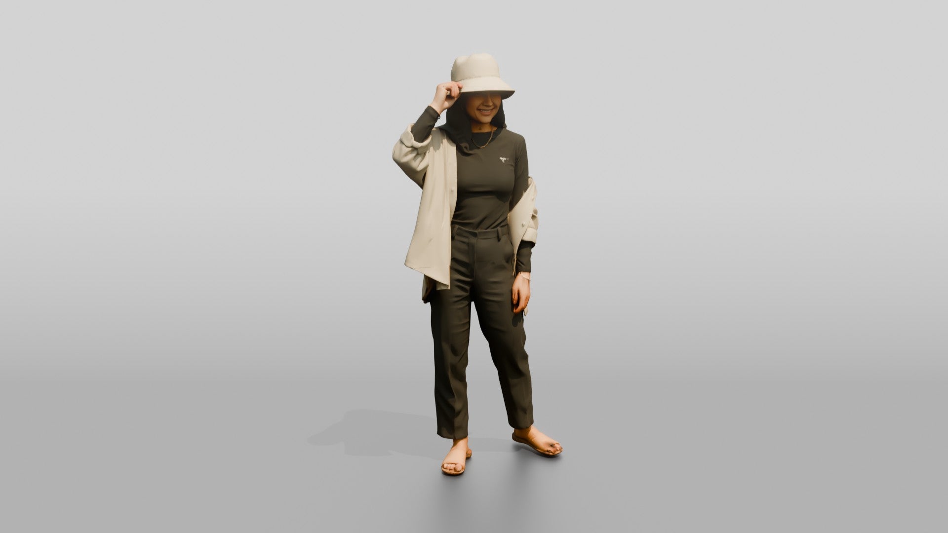 Woman Touching the Rim of Her Hat