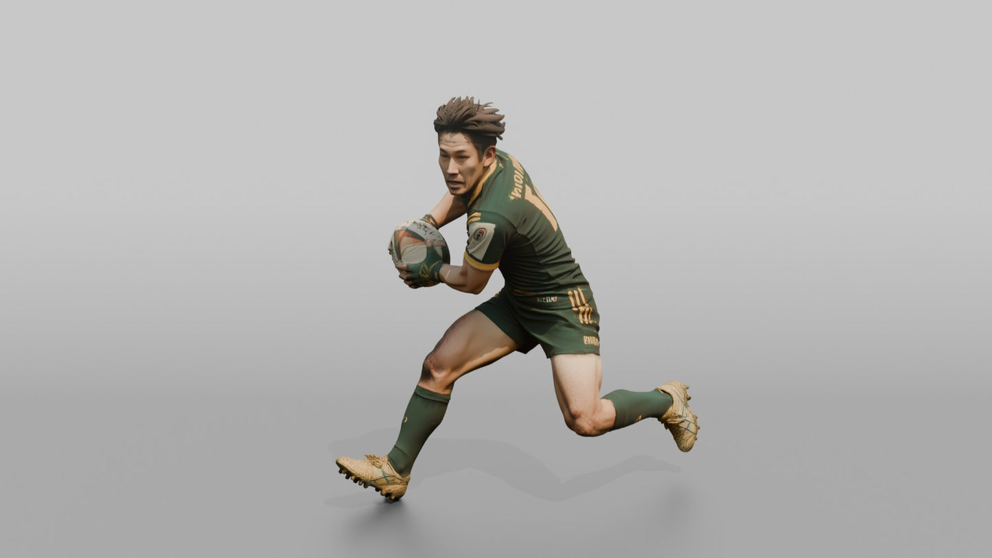 Japanese Fly-Half Executing a Sharp Side-Step