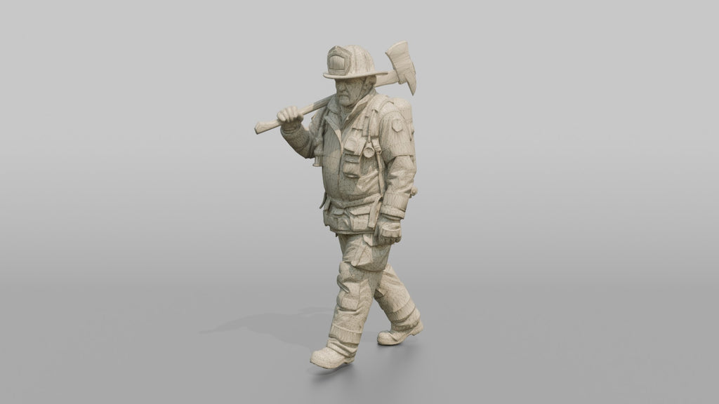 Firefighter Man Carrying a Flathead Axe Across His Shoulder