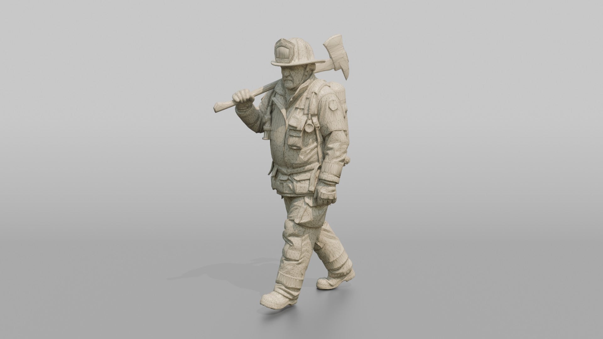Firefighter Man Carrying a Flathead Axe Across His Shoulder