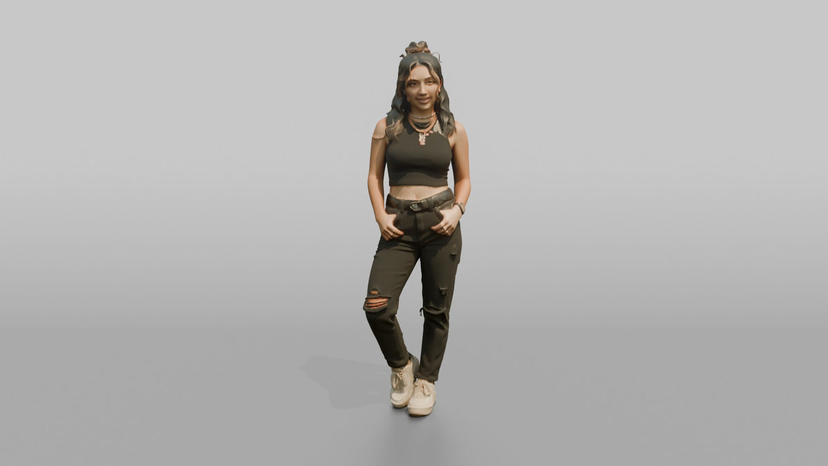 Patron Woman Wearing Layered Colorful Chains, Urban Nightlife Stance - 3D character model, view 5