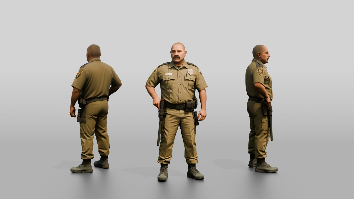 Latino Male Guard in a Khaki Guard Uniform