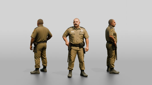 Latino Male Guard in a Khaki Guard Uniform