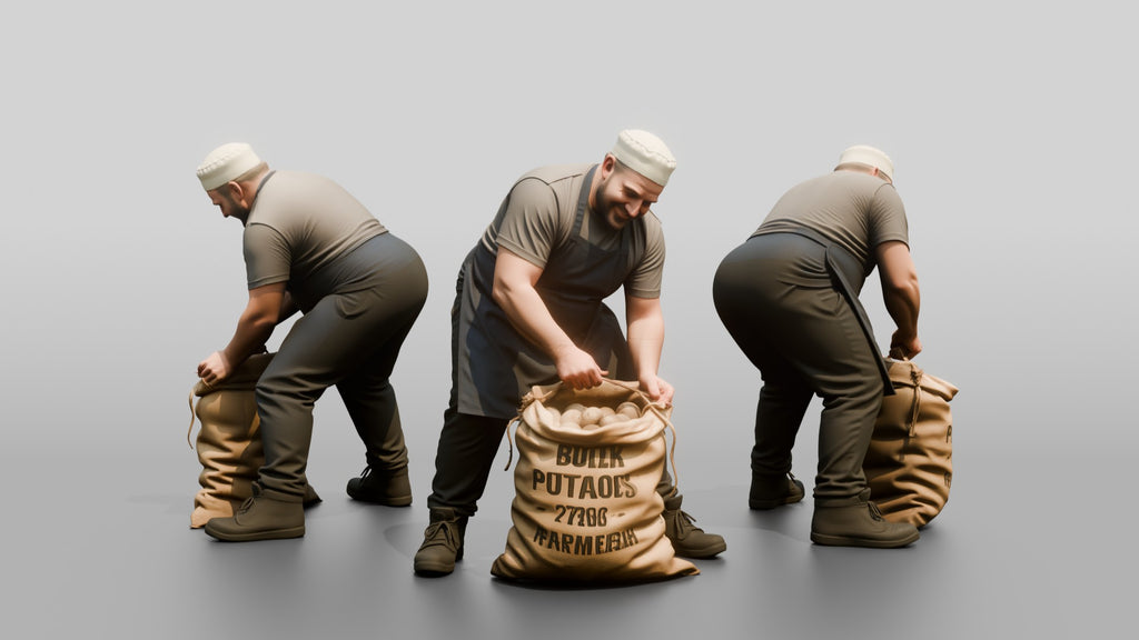 Prep Cook Opening a Sack of Potatoes