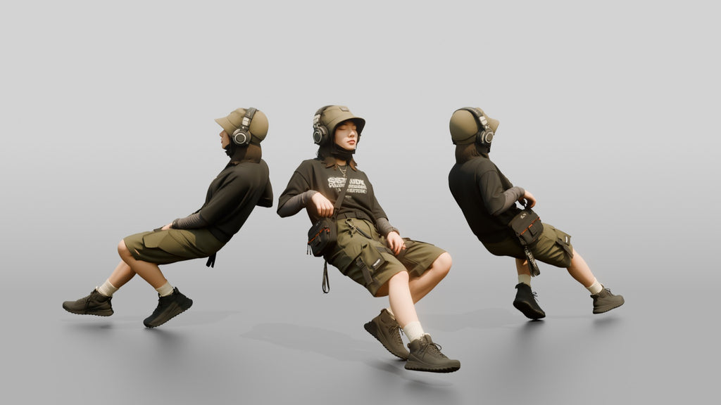 Streetwear Woman Lounging with Headphones