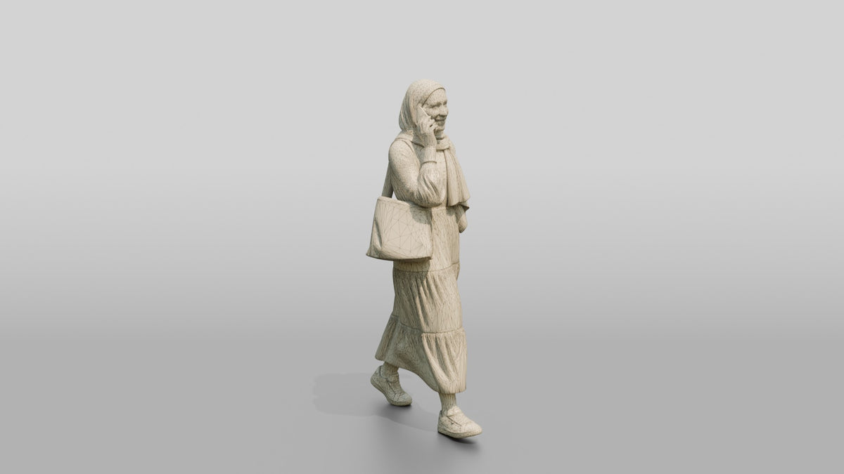 Slender Young Lebanese Woman in Hijab Walking and Texting - wireframe topology preview