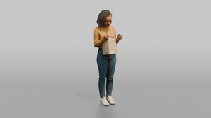 Woman Customer Holding A Shopping Bag Up To Check Its Contents - 3D character model