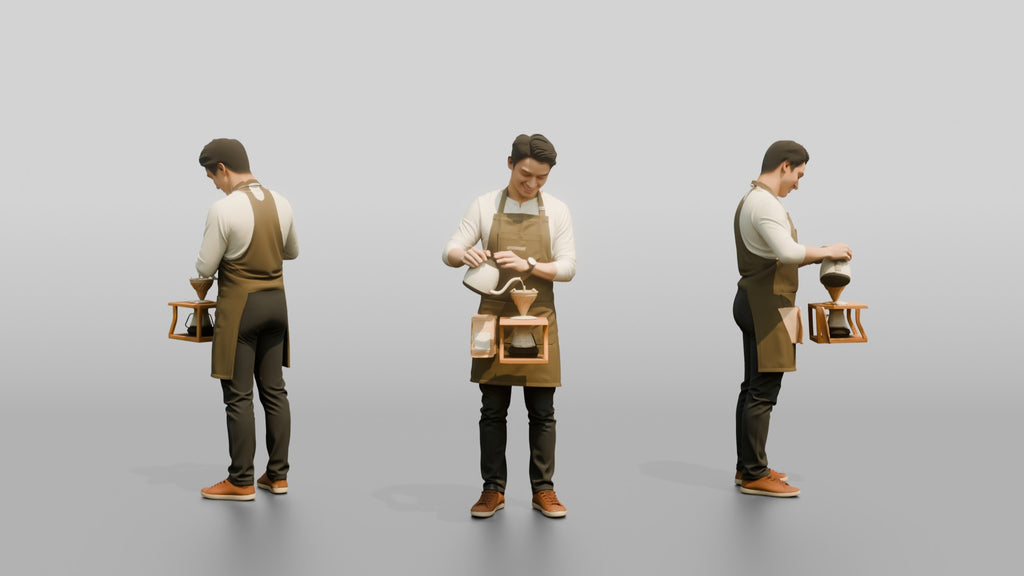 East Asian Barista Pouring Over Coffee