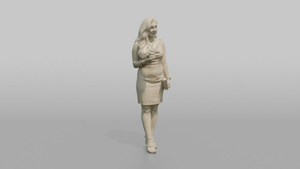 Patron Woman Standing With A Clutch Bag, Holding A Drink - wireframe topology preview