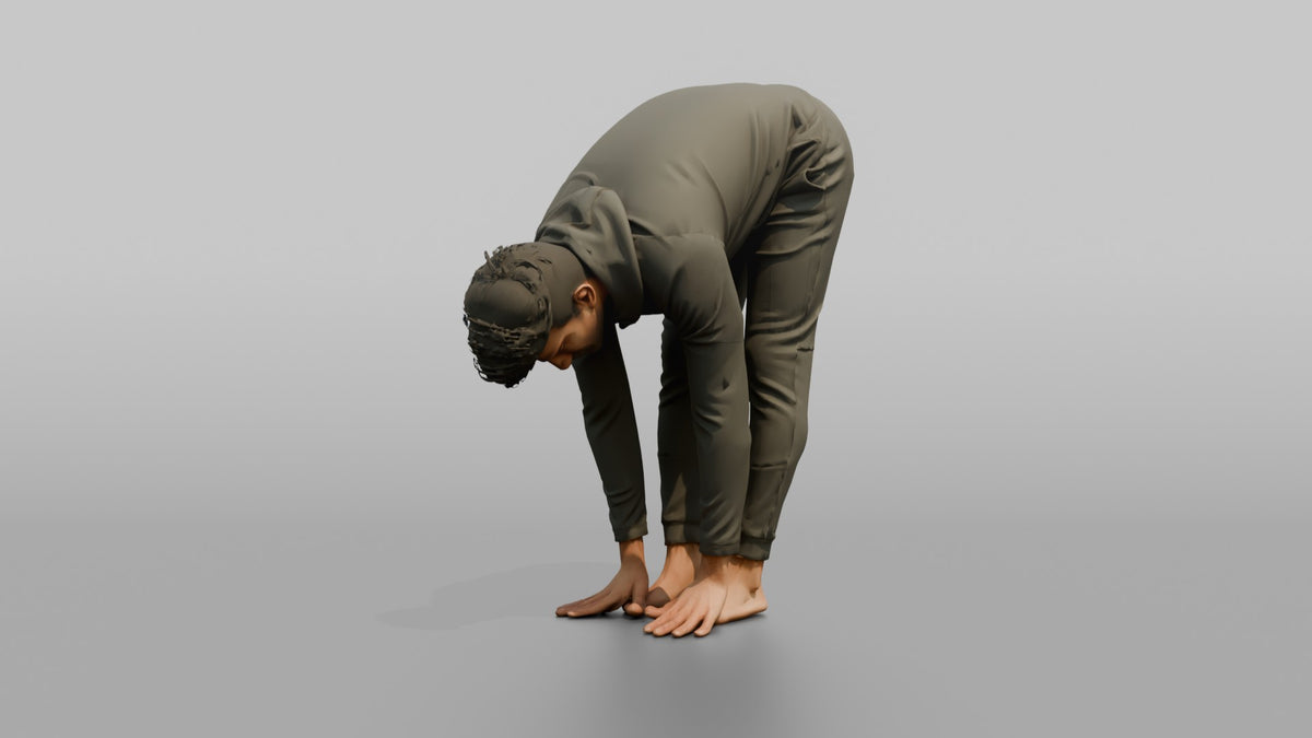 Fitness Influencer Man Doing A Forward Fold Stretch - 3D character model, view 5