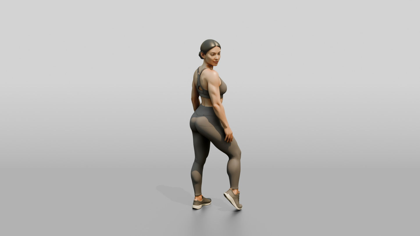 Woman in Taupe Activewear Glancing Over Her Shoulder