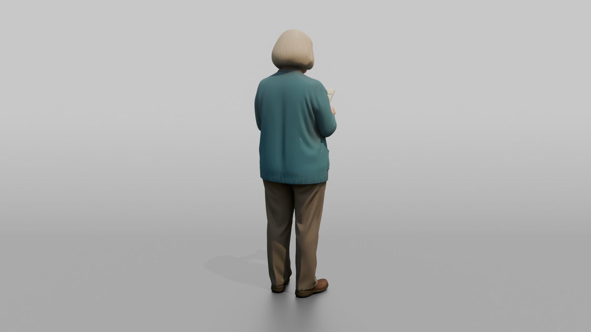 Woman Customer Holding A Handwritten Shopping List - 3D character model, view 3