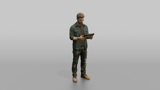 Farmer Holding Digital Tablet To Inspect Crop Health - 3D character model, view 1