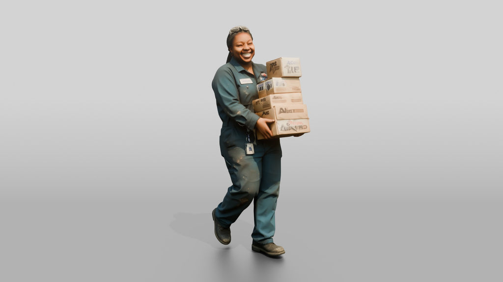 Mechanic Carrying Oil Filter Boxes