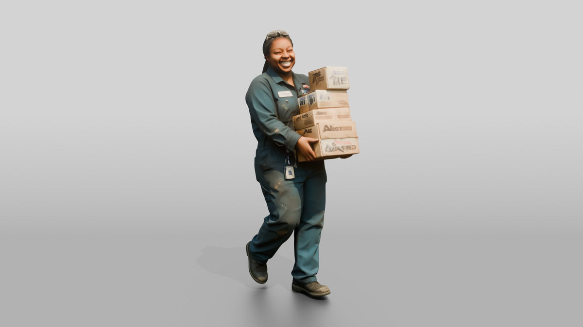 Mechanic Carrying Oil Filter Boxes - 3D character model, view 1