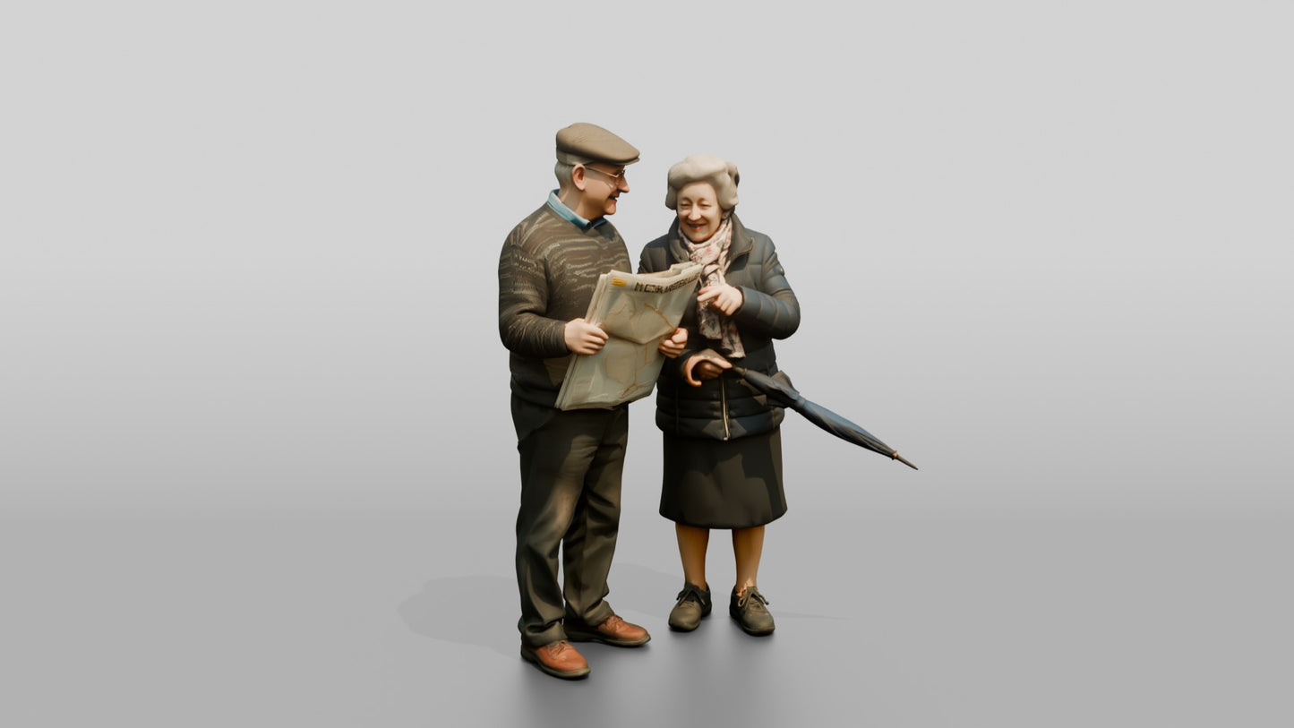 Elderly Couple Reading Map with Umbrella