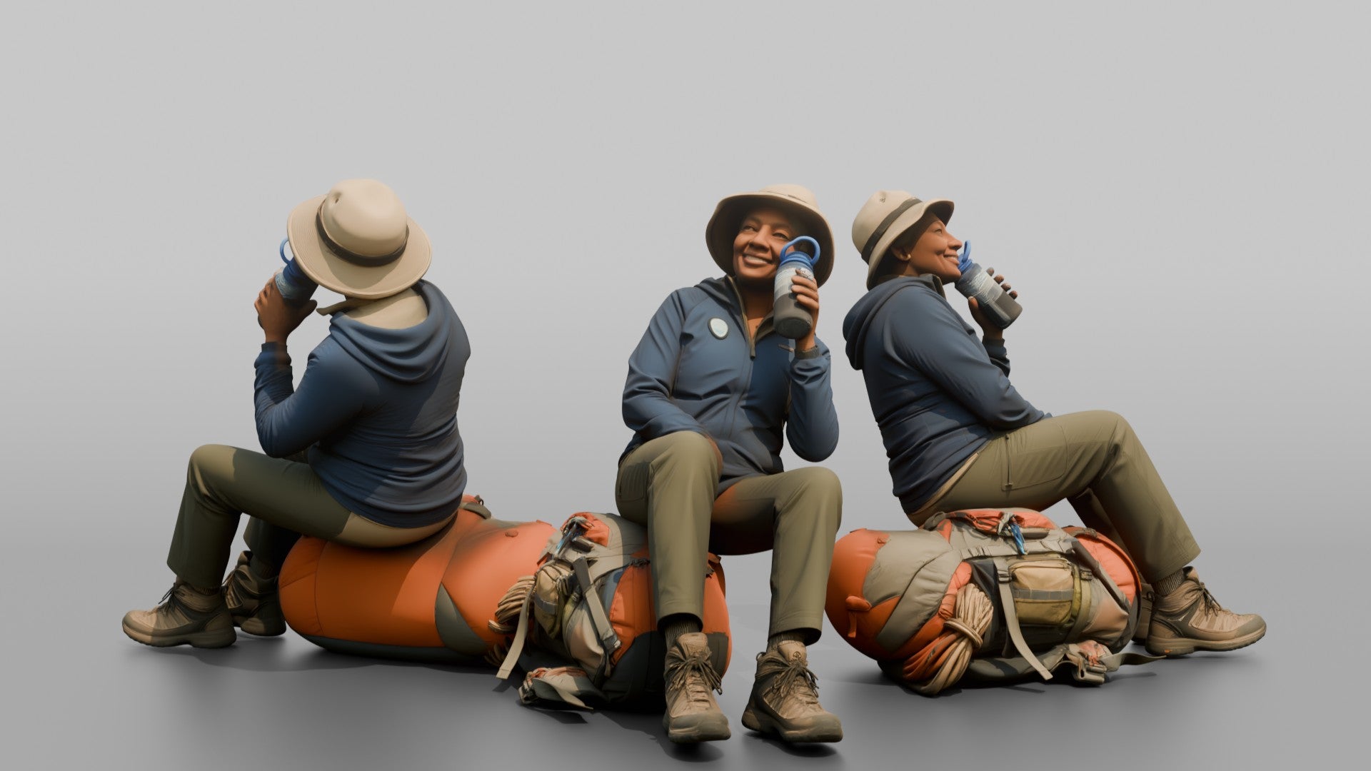 Hiker Sitting on Her Backpack, Taking a Break