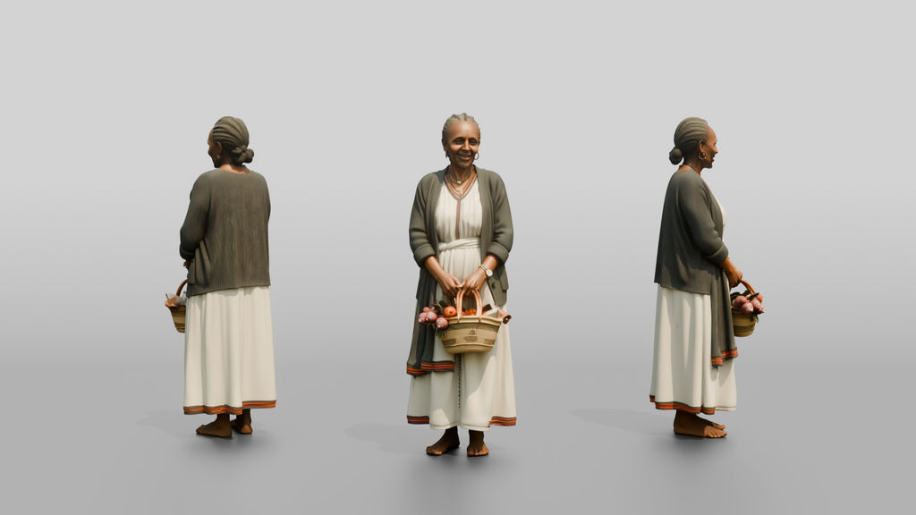 Elderly African Woman with a Woven Fruit Basket