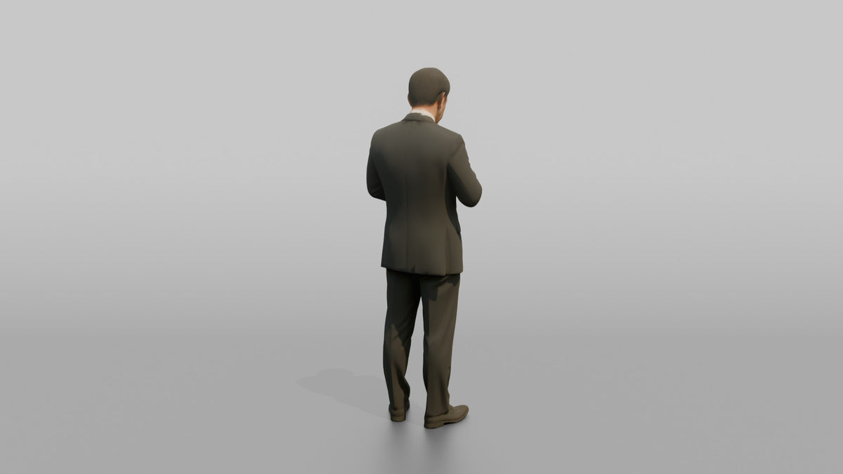 Man Customer Trying On A Suit Jacket - 3D character model, view 3