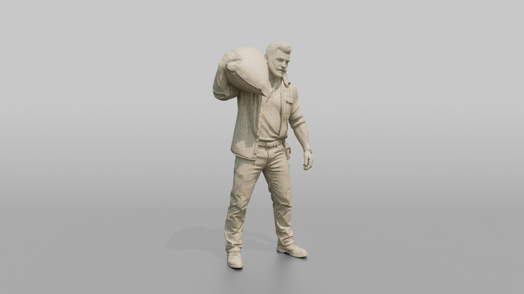 Farmer Slinging Grain Sack Over Back