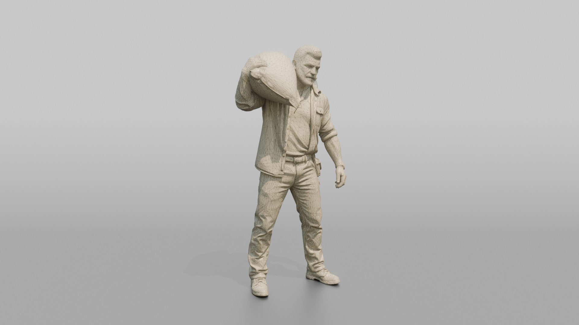 Farmer Slinging Grain Sack Over Back