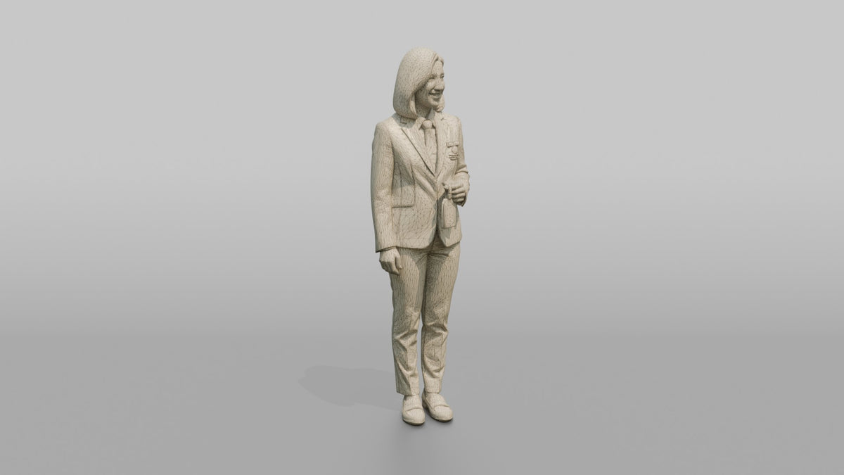 Receptionist Woman Holding A Luggage Tag - wireframe topology preview