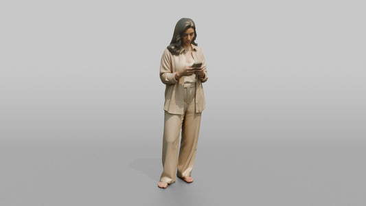 Vacationer Wearing Chic Beige Linen Set - 3D character model, view 1