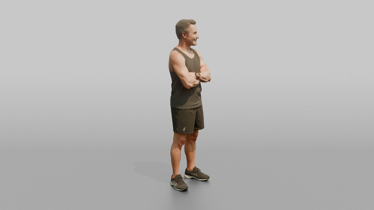 Physique Model Man Standing With Arms Crossed, Confident Post-workout Stance - 3D character model, view 2