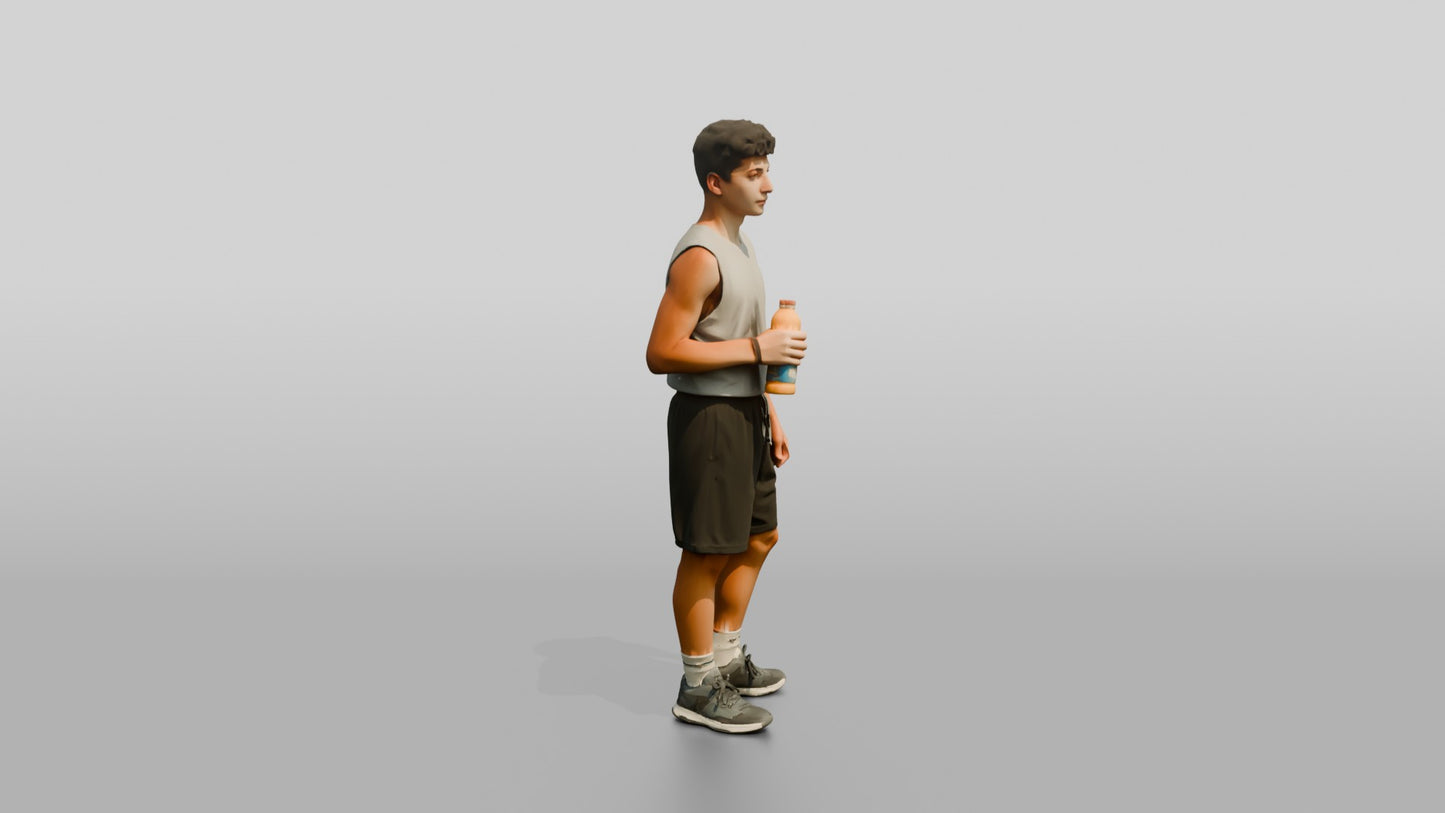 Slender Greek Teenage Boy Holding a Sports Drink