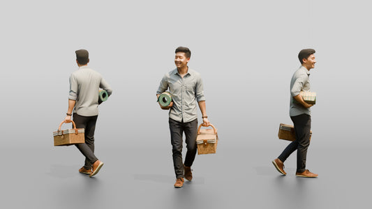 Young Chinese Man Carrying a Picnic Basket - 3D character model