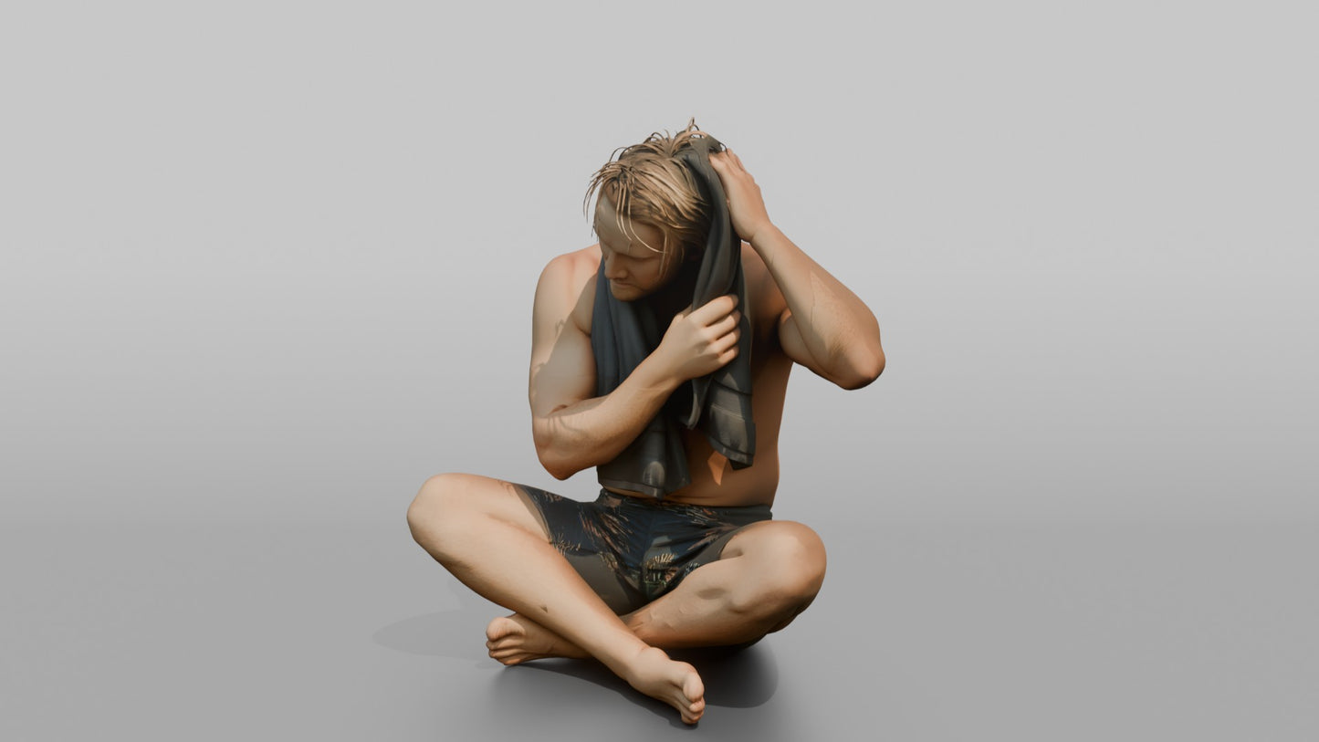 Surfer Drying His Hair with a Towel