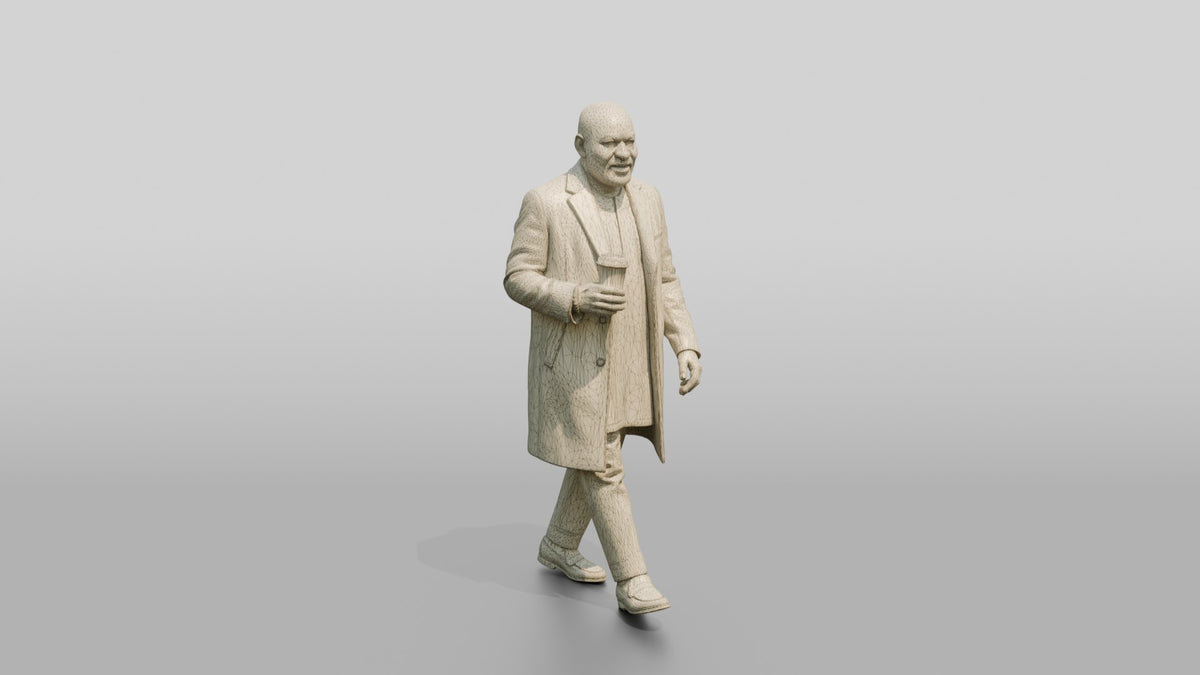 Elderly African Man in an Embroidered Agbada and Coat - wireframe topology preview