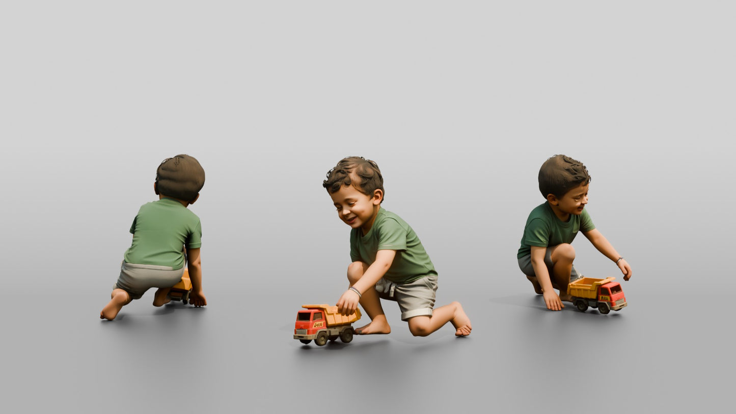 Toddler Greek Boy Pushing a Toy Truck