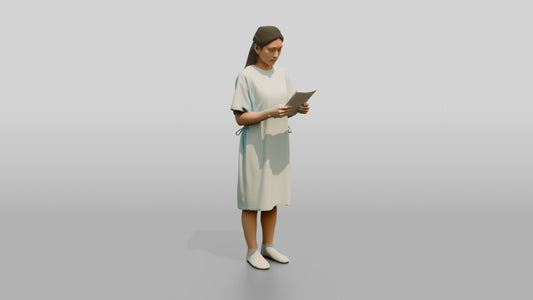 Woman Patient Reading a Letter - 3D character model, view 1