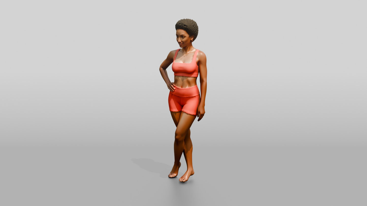 Black Woman in Coral Activewear with Hand on Hip
