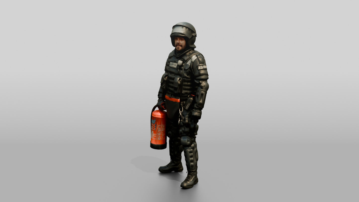 Riot Police Officer with Fire Extinguisher