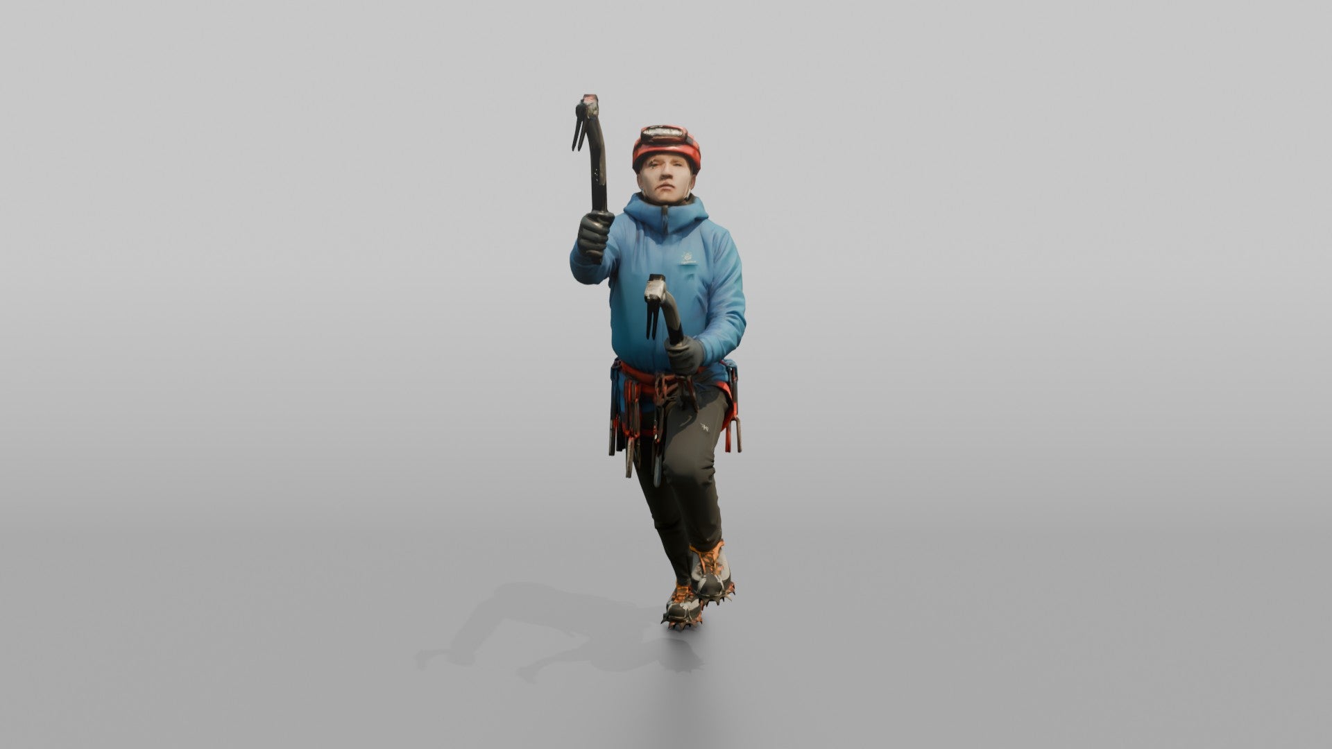 Ice Climber Holding Two Ice Axes