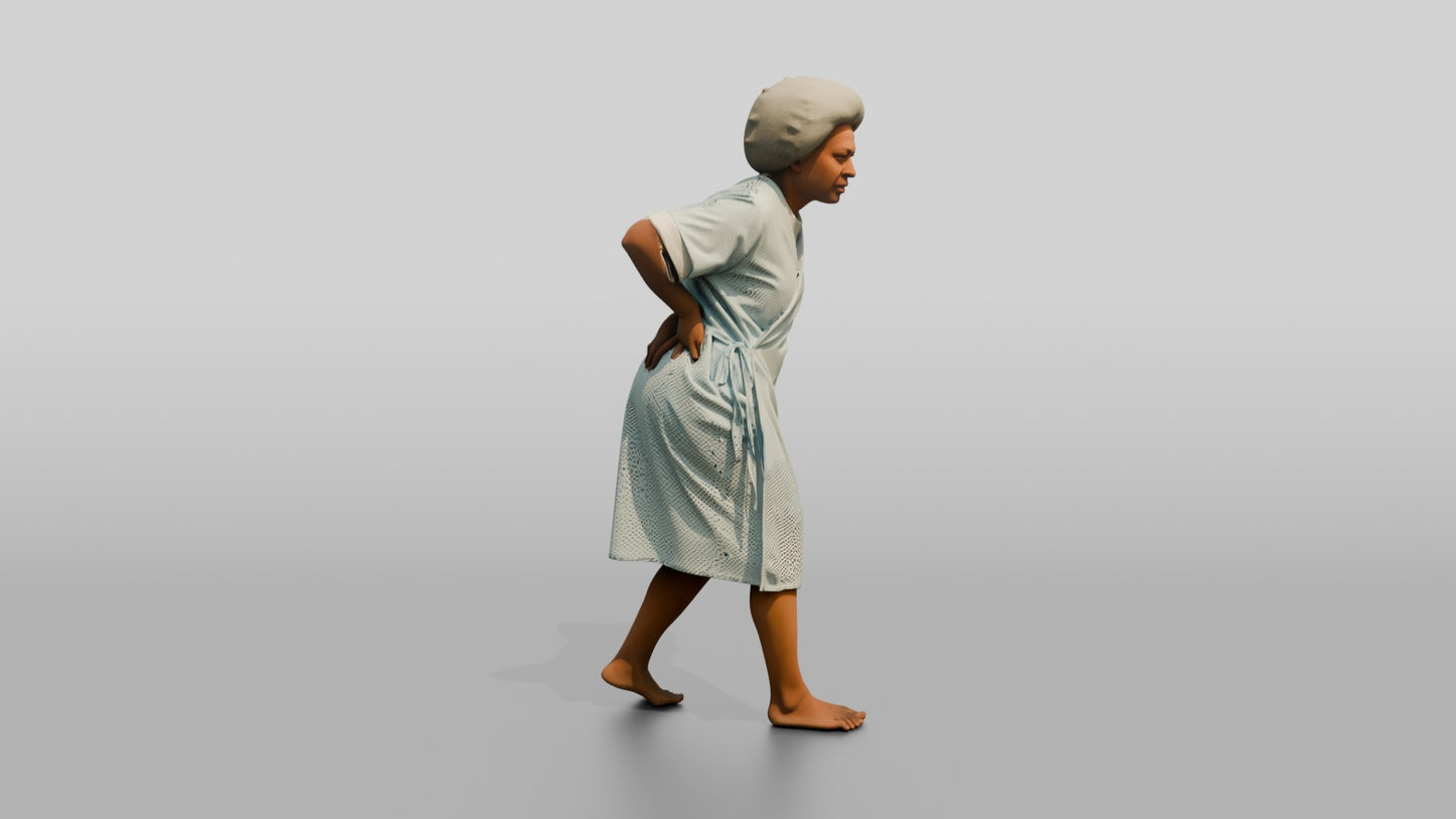 Elderly Woman Patient Walking with Back Pain