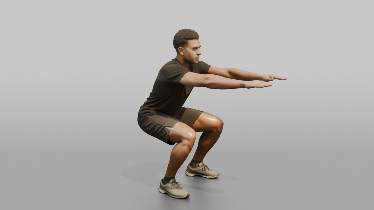 Bodyweight Athlete Man Doing A Bodyweight Squat, Arms Extended Forward - 3D character model