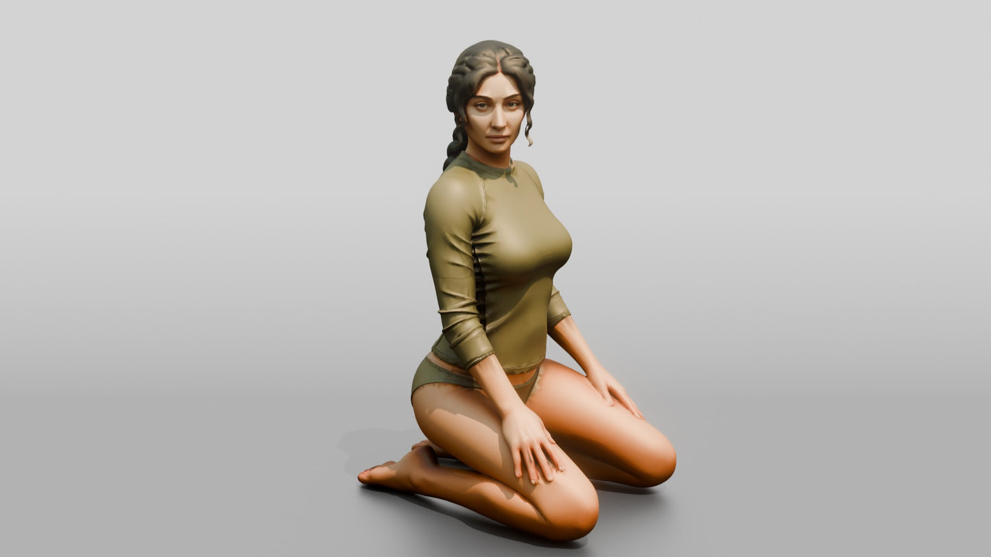 Woman in Olive Rash Guard Kneeling