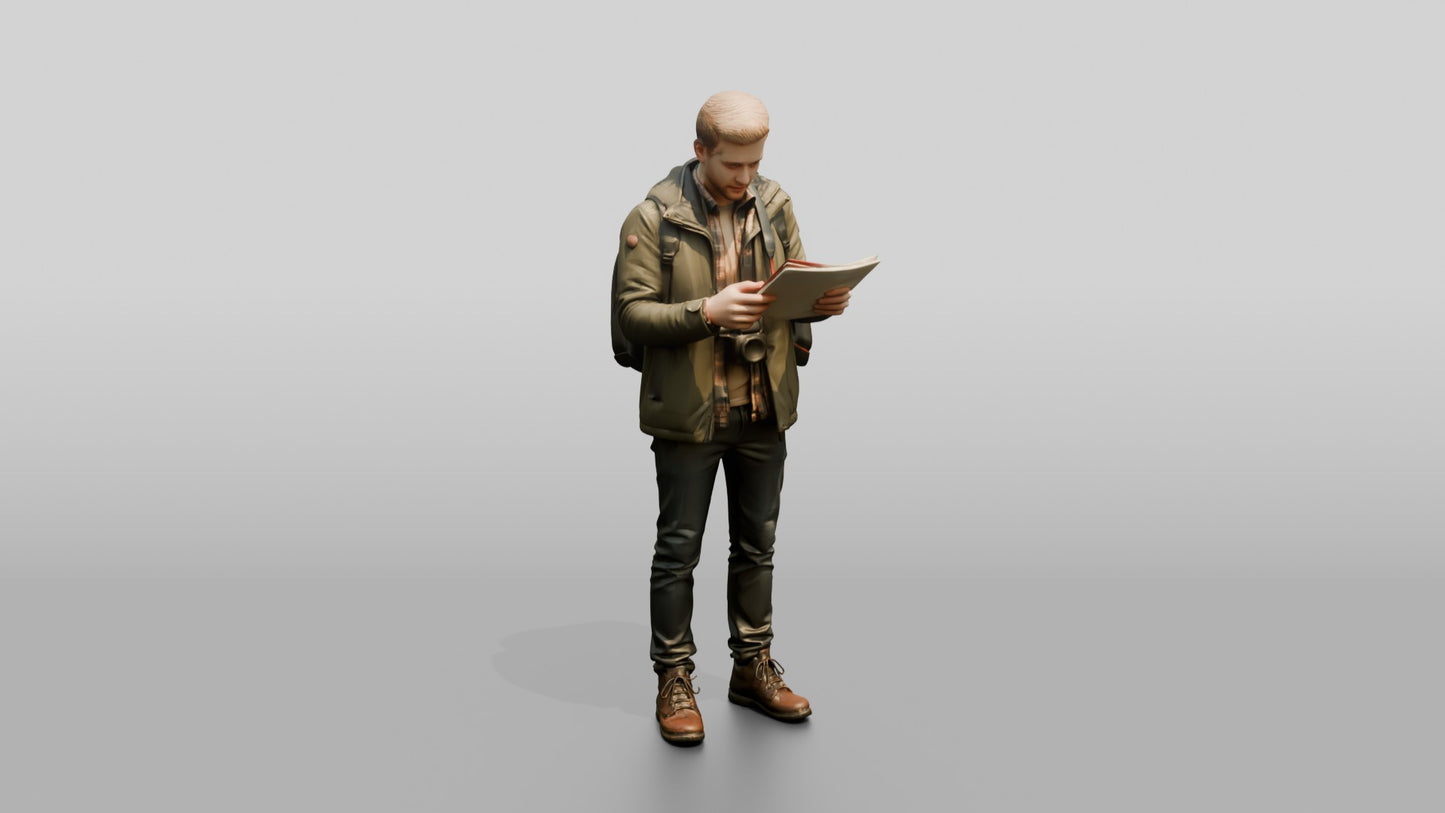 Young Man Looking at Church Map
