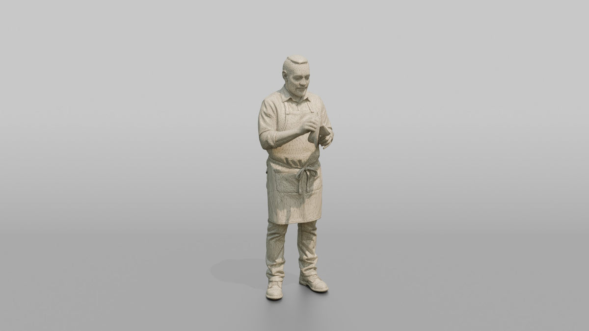 Bartender Man Polishing A Wine Glass With A Cloth - wireframe topology preview